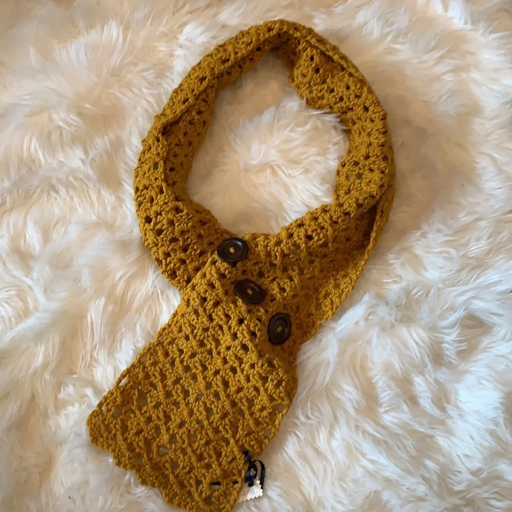 Gold hand-crocheted infinity  scarf